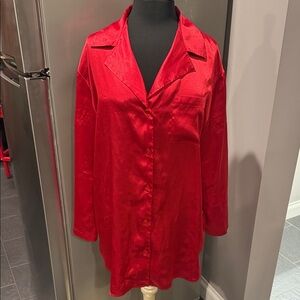 Victoria's Secret Red Satin Vintage Button Up Pajama shirt
